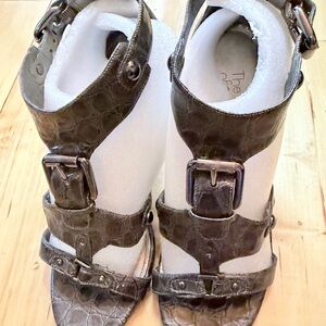 The Touch of Nina Croc-Embossed Strappy Heels | Buckle Ankle Sandals